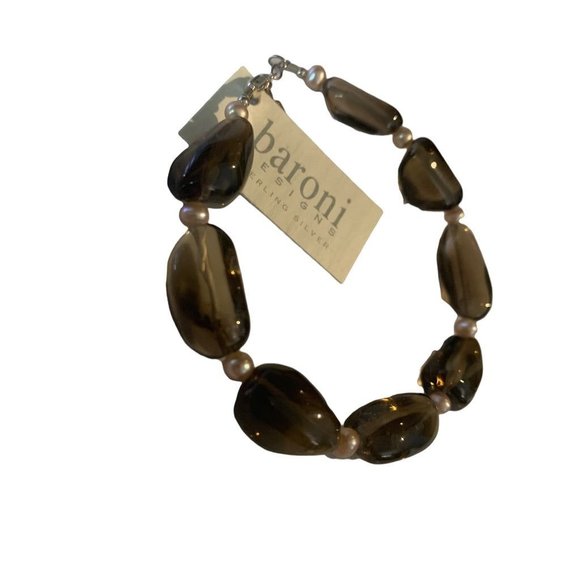 New Baroni Gray Glass Bead and Pearl Spacer 8" Bracelet - Picture 4 of 7